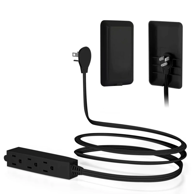 CILIA Flat-Face Outlet Extender with 3 Receptacles, Ultra-Thin Wall Plate Plug, 3-Outlet Power Strip with 3ft Cord, Space-Saving Design for Home/Office Electrical Improvement (Black)