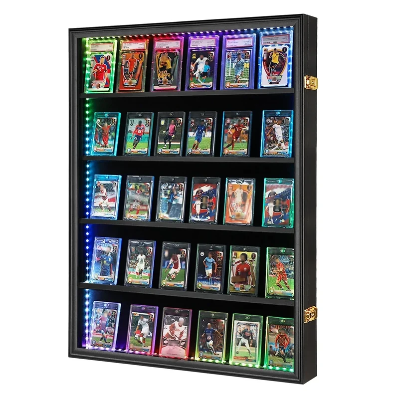 VERANI 35-Card LED Sports Star Card Frame, Lockable Shadow Box with Superior UV Protection, Remote-Controlled Lights for Baseball/Basketball/Football Trading Cards