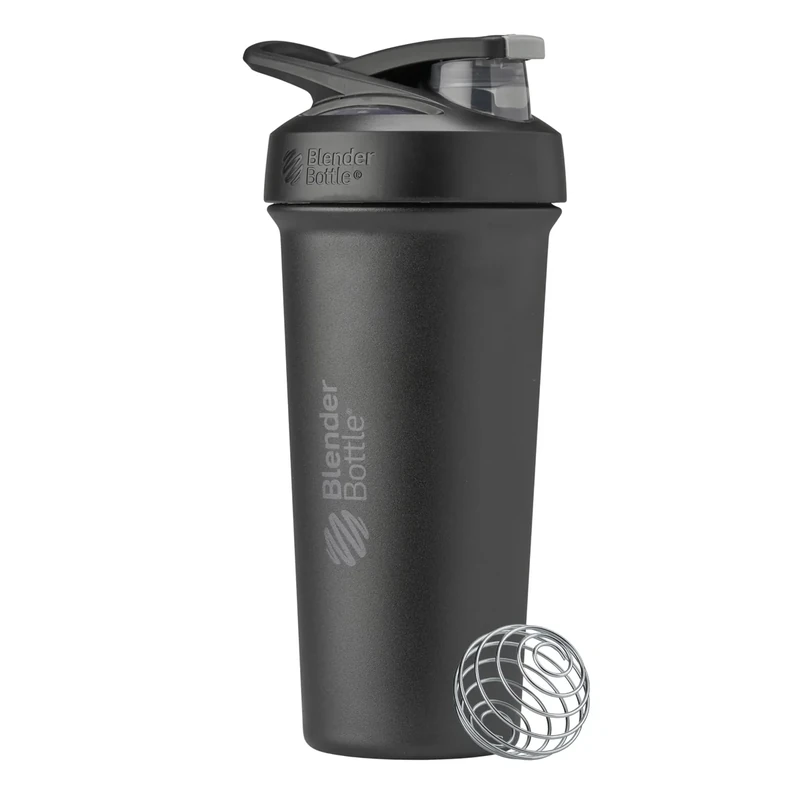 BlenderBottle Sport Sleek Shaker Cup Insulated Stainless Steel Water Bottle with Wire Whisk, 25-Ounce, Black - Image 1