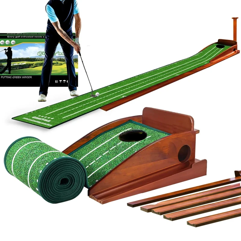 GimYaa Golf Putting mat Green Indoor and Outdoor with Auto Ball Return,Game Practice Golf Gifts for Home, Office, Backyard Indoor Golf and Outdoor Use, Crystal Velvet Mat