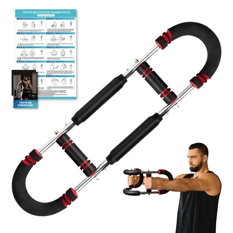 Twister Arm Trainer, Adjustable 6 Resistance Levels(30-120lb) Twister Arm Chest Exerciser with 4 Springs & Poster for Men & Women, Chest Workout Device Equipment for Chest Clip Muscle & Arm Strength