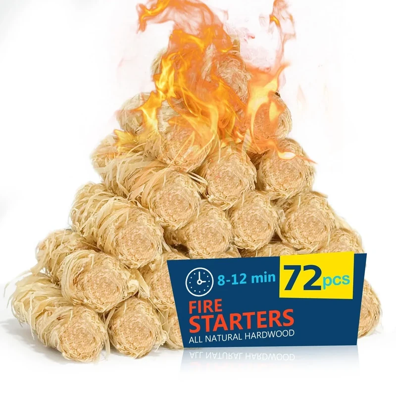 Fire Starter 72Pcs - Extra Long 12min Natural Fire Starters for Grill, Fireplace, Camping & Survival Kit | Waterproof, Odorless, Safe for BBQ/Pizza Oven/Chimney (Indoor & Outdoor)