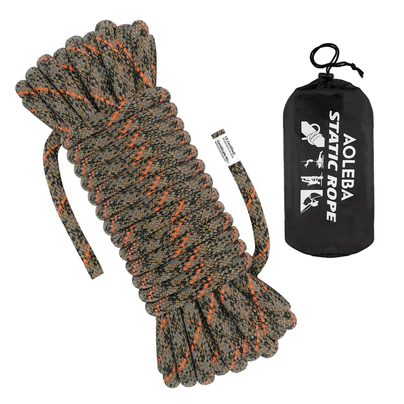 AOLEBA 10.5mm Static Climbing Rope 10M(32ft) 20M(64ft) 30M(96ft) 50M(160ft) 70M(230ft) Outdoor Rock Climbing Rescue Rope, CE Certified High Strength for Fire Escape, Ice Climbing, Parachute Safety
