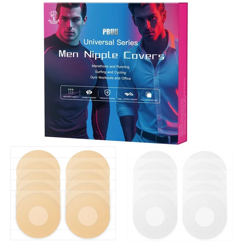 pbuu Nipple Covers for Running Men No Show Protection Men, Nipple Tape Guards for Runners, Anti Chafing Marathon Use, Multi Size Packs 60 PCS