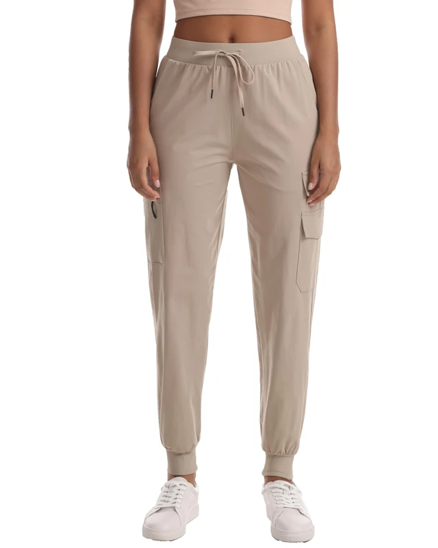 Yoglegins Women's Lightweight Hiking Joggers with Pockets - Water Resistant Cargo Pants for Outdoor Workouts Camping (Apricot, X-Large)