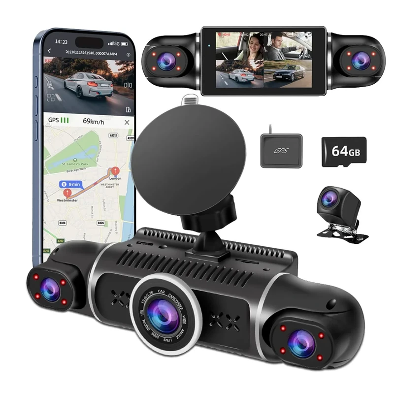 Zunfly 4-Channel 360deg Dash Cam - 2K Front, 1080P Rear, 170deg Wide