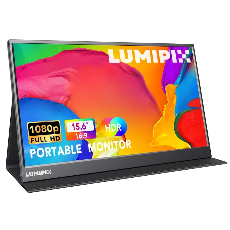 LUMIPIX Portable Monitor 15.6 Inch 1080P FHD IPS Gaming Display Monitor with USB-C & HDMI, Ultra-Slim External Second Screen with Smart Cover & Speakers for Laptop, Xbox，PC, Mac, Phone, PS5, Switch