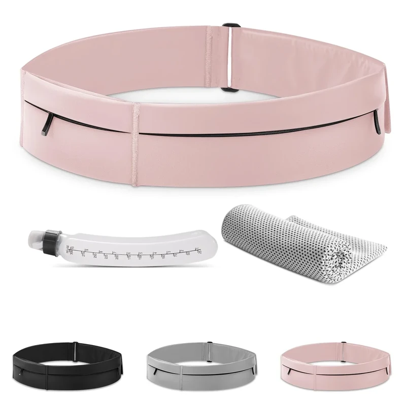 Running Belt for Women and Men, Water Proof Running Belts Fanny Pack with Water Bottle,Slim Hydration Running Bag Belts with Phone Bottle Holder Adjustable Fit for Runner (Pink, Large)