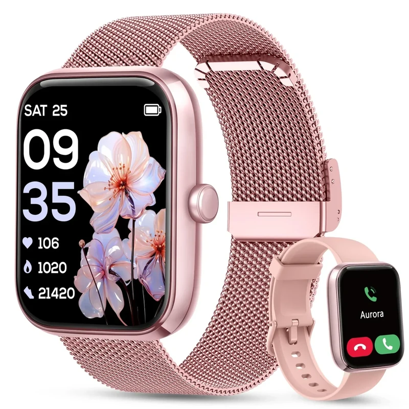 KALINCO Smart Watch Women [2 Bands, 44mm case] 1.83" Alexa Fitness Tracker, Heart Rate, Sleep, Stress Monitor, IP68 Waterproof Smartwatch, Make/Answer Calls, Compatible with iPhone & Android Phones