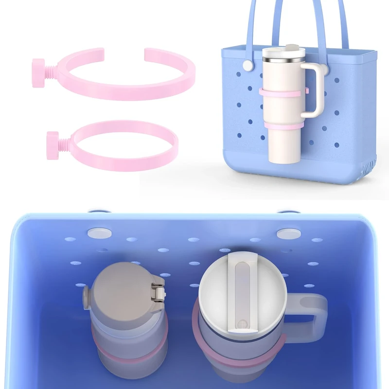 OUTXE 2 Pack Cup Holder for Bogg Bag, Fits 16-30oz Stanley, Insert Drink Holder Attachment Compatible with All Bogg Bags & Simply Southern Beach Tote Bag (30oz-Pink)