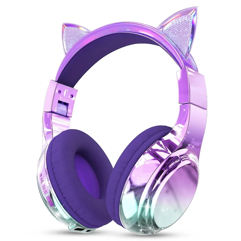 QearFun Kids Cat Ear Bluetooth Headphones - 60H Playtime, Safe Volume