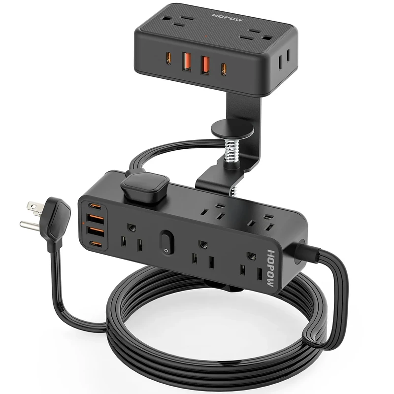 HOPOW Power Strip - 13 AC Outlets, 8 USB (4 USB-C), 1700J, 10 ft Cord