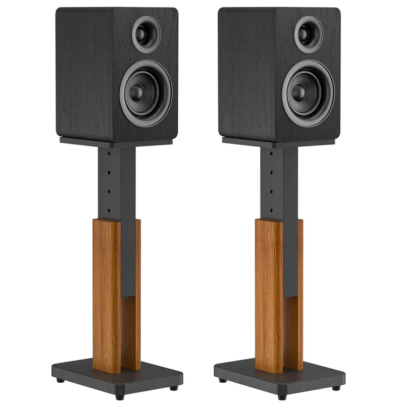 Height Adjustable Speaker Stands Pair with Most Satellite, Studio, Bookshelf Speakers - Wood Grain Floor Speaker Stands for Klipsch, Edifier, JBL Bookshelf Speaker Stands Holds 50Lbs with Cable Clips