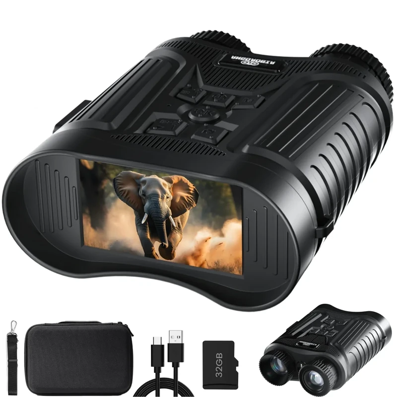 Night Vision Goggles, 4K Night Vision Binoculars for Adults, 3'' HD Screen & 8X Digital Zoom External Flashlight, 2000FT Viewing Range for Outdoor Camping