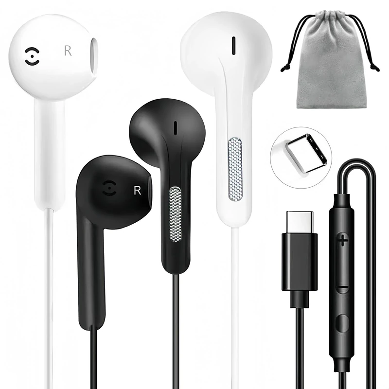 2 Pack USB C Headphones for iPhone 17/16/15 Pro Max/Plus, Wired Earbuds with Mic & Volume Control, HiFi Stereo Noise Cancelling Type C Earphones Wired for iPad, Samsung Galaxy S23/S22/S21/S20/Ultra