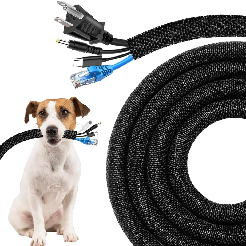Secbolt 10ft Cord Protectors - 3/4" No Chew Pet Sleeve, Black