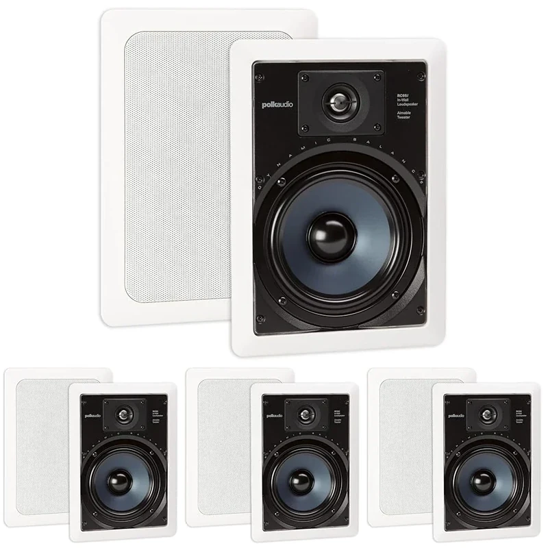 Polk Audio RC65i In-Wall Speakers - 6.5" Pair, Paintable Grille, 8-Pack