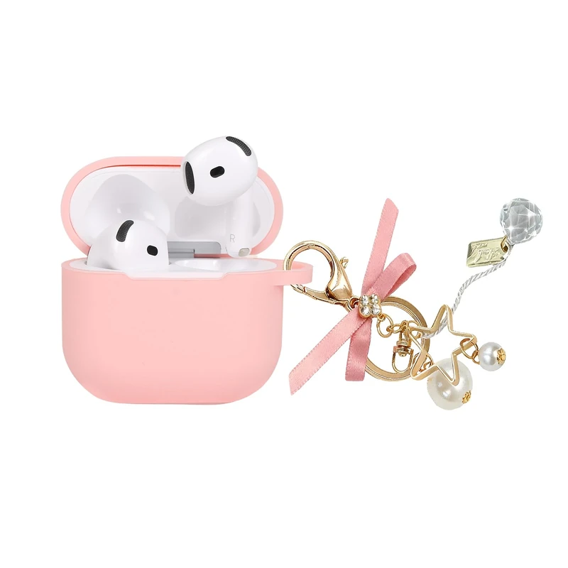 VIDLECE Apple AirPods 4 Silicone Case with Bow Keychain - Pink