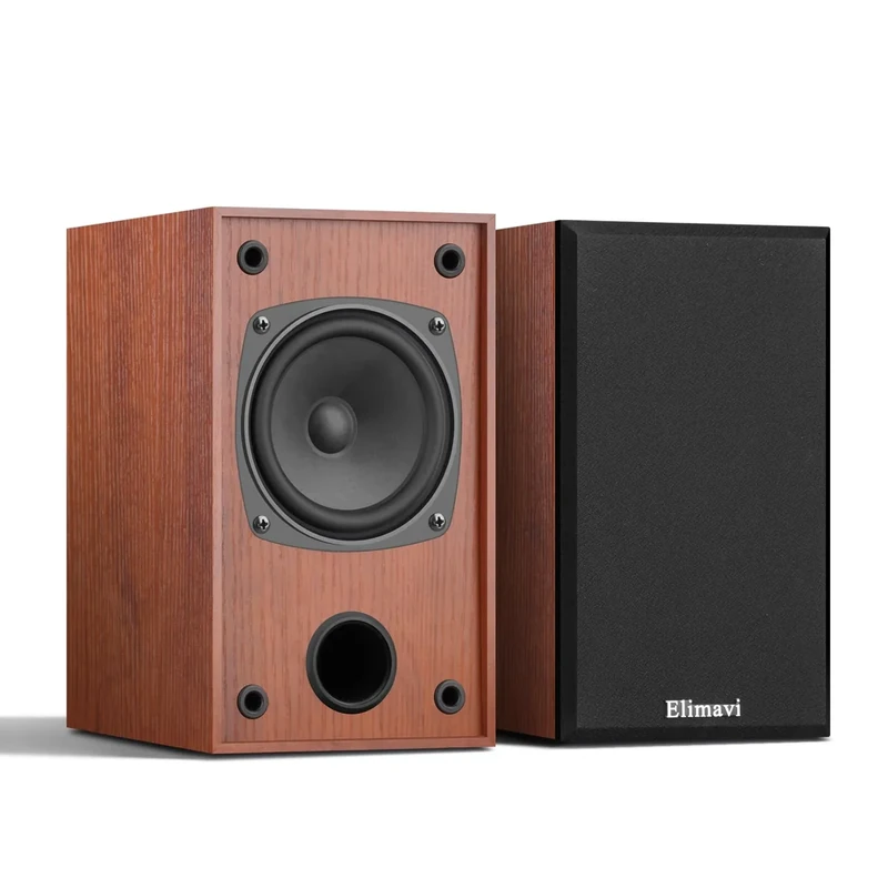 Elimavi Passive Bookshelf Speakers for Home Theater Surround Sound, Satellite Stereo Speakers with Classic Wood Grain for Record Player/Computer/TV, Wall Mountable, Cable Included, Wood Grain Color