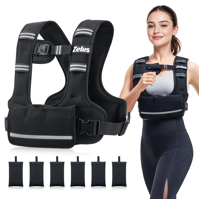 ZELUS Weighted Vest for Women Men, 4-10lb/11-20lb/20-32lb Curve-Fit Ergonomic Design Adjustable Workout Vest with 6 Iron Sand Bags, SGS-Certified Rucking Vest for Strength Training & Cardio Workouts