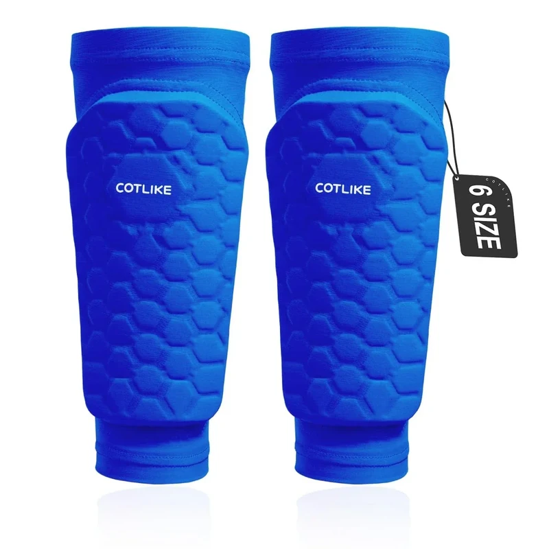 Soccer Shin Guards for Kids Youth Adults, Ski Shin Guards Sleeves for 2-18 Years Old Boys Girls Men, Calf Compression Sleeve with Honeycomb Pads, Espinilleras de Futbol para Hombres (Blue, M)