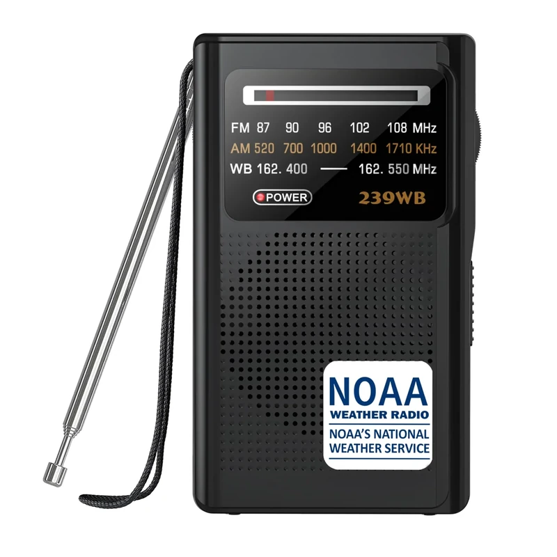 Greadio NOAA Weather Radio, Stereo Earphone Jack,AM/FM Battery Operated Transistor Portable Radio with Best Reception,Powered by 2 AA Battery for Emergency,Hurricane,Running, Walking,Home(Black)