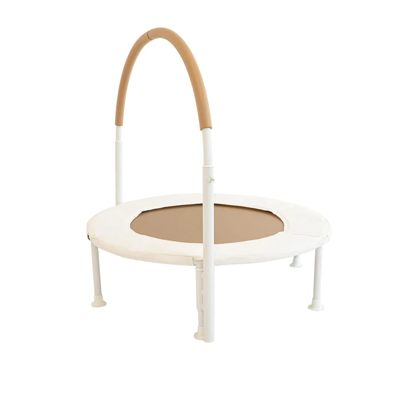 Square House 36" Springless Kids and Toddler Mini Trampoline, Aesthetic Indoor and Outdoor Small Baby Trampoline with Removable Handle, Ultra Safe No-Gap Elastic Spring Design (Sand)