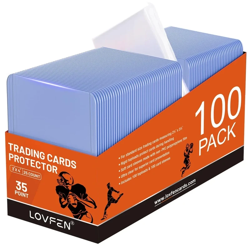 Toploads for Cards & Penny Sleeves 35PT Hard Plastic Card Holders 3x4 Baseball Card Protectors for TCG Sports Football Collectible Cards (100 Top Loaders + 100 Soft Sleeves)