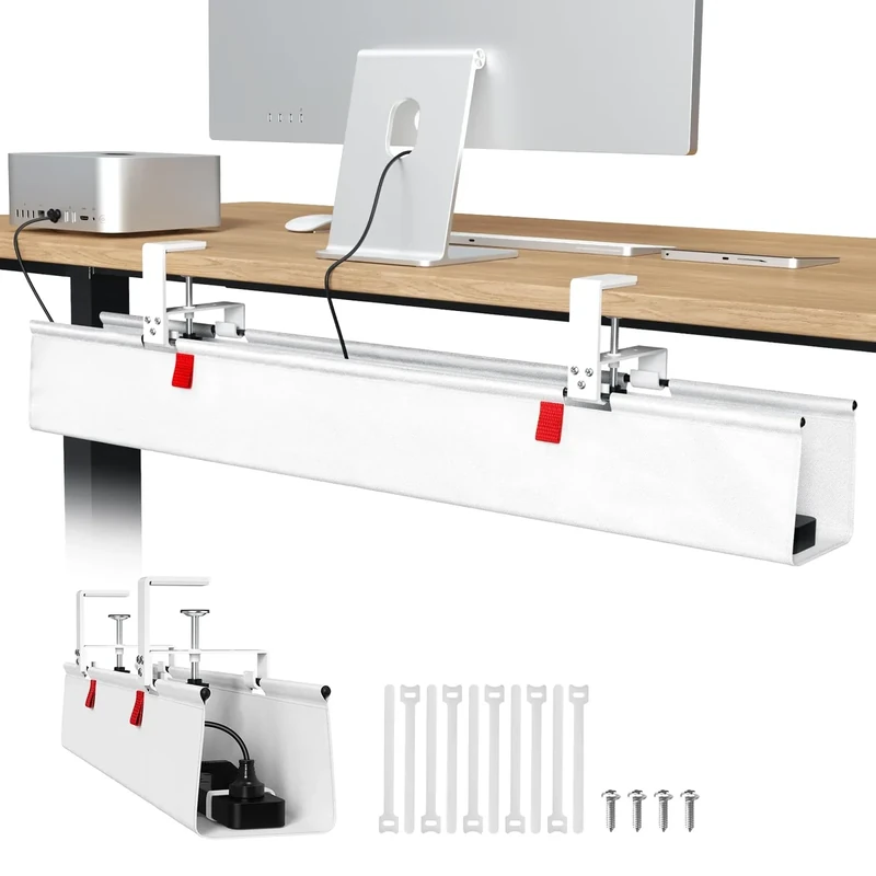 Univivi 36" No Drill Under Desk Cable Tray - Clamp or Screw Mount