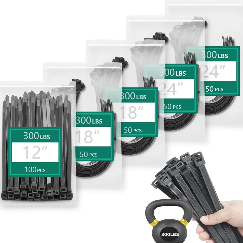 MasiStranth 300 Pack Zip Ties - 12/14/18in, 300LBS Heavy Self-Locking