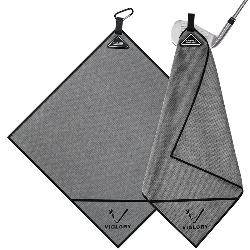 VIGLORY Magnetic Golf Towel for Bag 18" x 18" with Clip Exclusive Cleaning Pocket Microfiber Waffle Ultra Absorbent Club Ball Cleaner, Essential Golf Accessories and Gifts for Men Women(Gray 1 Pack)