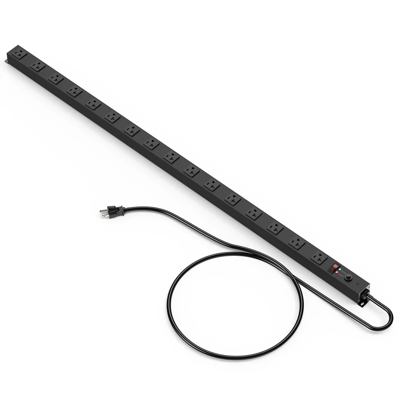 JUNNUJ Long Metal 16 Outlet Power Strip, Heavy Duty Power Strips Surge Protection 4800J with Circuit Breaker, 20a Wide Spaced Socket Wall Mount 5-15P Adapter High Amp 6-20R T-Slot 4FT Extension Cord