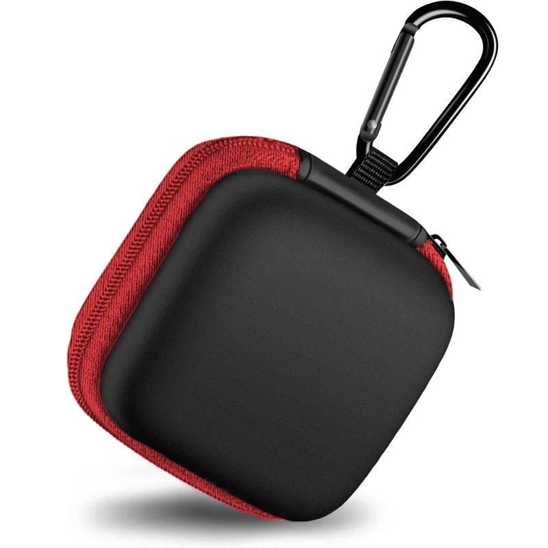 Woyinger Red Square Earbud Case - Portable EVA Bag with Carabiner