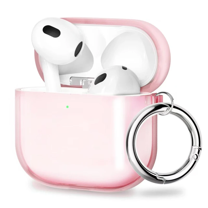 ULAK Compatible with AirPods 4 Case, Transparent Soft TPU Protective Case Cover for AirPods 4th Generation 2024 with Ring Keychain Accessories for Women Girls [Front Led Visible], Pink