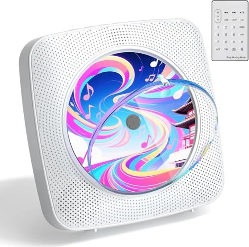 CD Player with Speakers CD Players for Home: Desktop Wall CD Player Bluetooth Portable Kegaudio with Dust Cover FM Radio USB AUX Jack Remote Control