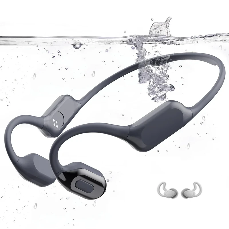 Dnniakm Swimming Headphones, Bone Conduction Headphones Bluetooth 5.4, IPX8 Waterproof with 32GB MP3 Player, Open Earphones with Safelight, Underwater Headphone for Swimming, Night Running