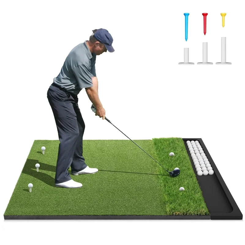 Premium Dual-Turf Golf Mat: 5x4ft Thickened for Backyard, Driving Range, Indoor & Outdoor Practice Hitting, Swing & Chipping, Ideal Gifts for Men Dad (Dual-Turf Golf Mat with Ball Tray)