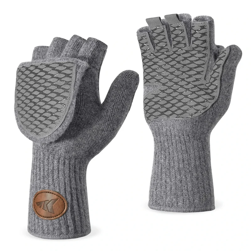 KastKing Bully Wooly Convertible Mittens – Premium Wool Fingerless Fishing Gloves with Magnetic Flip-Top, Fleece Lining, Non-Slip Grip, Extra-Long Cuff, 4-Way Stretch, Cold Weather Winter Gear