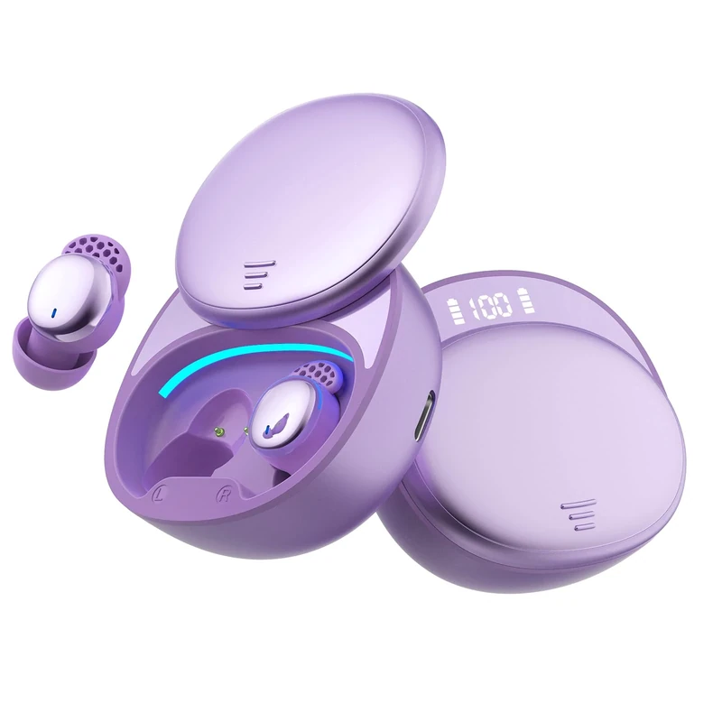 Ertuly Sleep Earbuds for Side Sleepers Small Ear Buds for Sleeping Headphones Comfortable Noise Blocking LED Power Display Music Sleep Dual Mode for Sleeping Working Hiking (Purple)