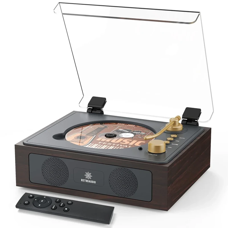 RetroAudio Bluetooth 5.3 CD Player with Speakers, Remote, Walnut Brown