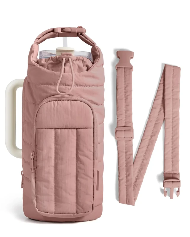 BAGSMART Water Bottle Holder Bag with Strap, 40/32 oz Crossbody Bag Gym Accessories, Sling Purses for Women, Dark Pink