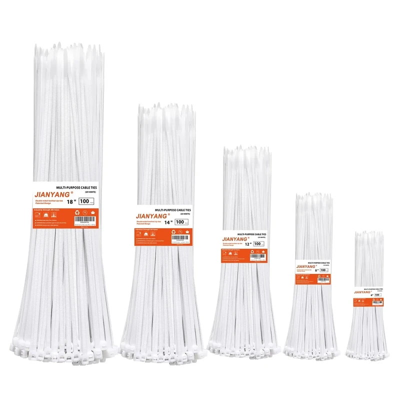 JIANYANG 500-White Zip Ties Assorted 6-18" Heavy Duty 120lb Nylon Ties