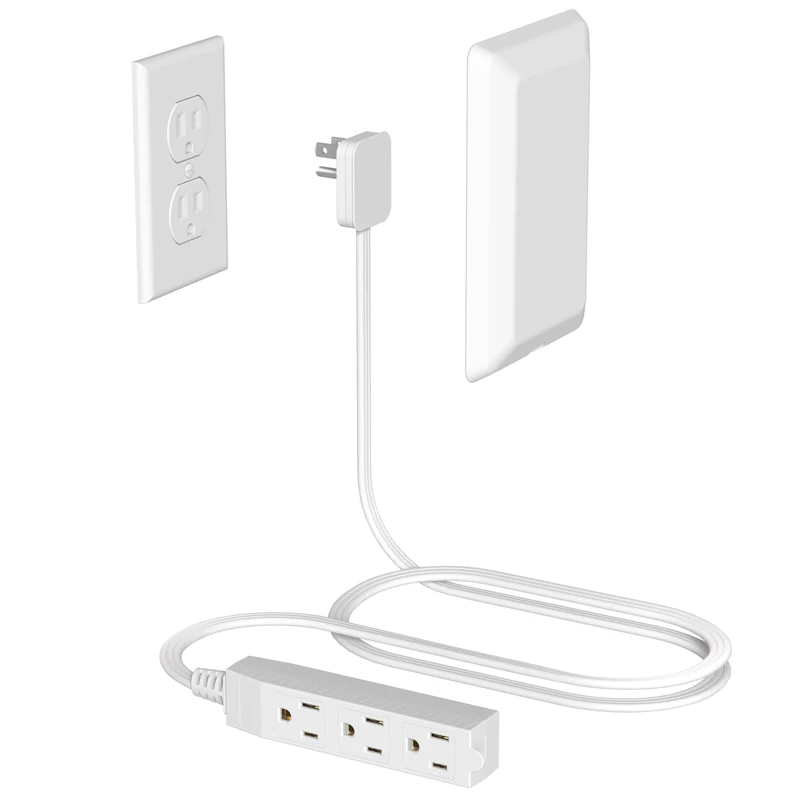 Flat Plug Power Strip Wall Outlet, 3 AC Outlets, Ultra Thin Extension Cord, Multi Socket Extender for Home Office, Dorm Room Essentials for Girls and Boys (White 3ft)