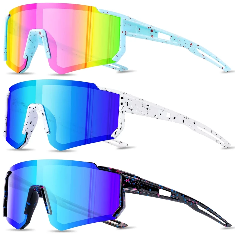 AGGKKY 3 Pack Kids Sunglasses, Youth Baseball Sunglasses for Boys Girls, Polarized Sun Glasses UV400 Sports Cycling Shades Lightweight Frame for Kids Ages 8-14 (White/Blue+Black/Blue+Blue/Pink)