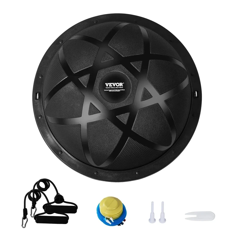 VEVOR 23-inch Half Exercise Ball Trainer, 660 lbs Capacity Balance Ball, Includes Resistance Bands and Pump, Ideal for Full Body Workouts, Yoga, and Strength Training at Home Gym, Black