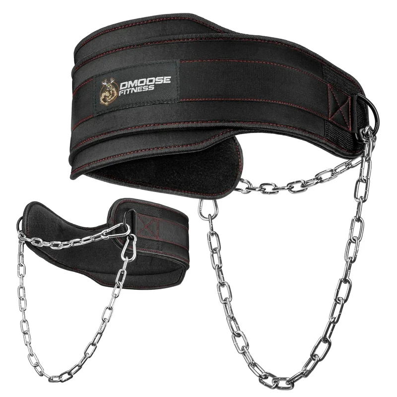 DMoose Fitness Dip Belt for Weight Lifting, Pullup, Squats & Dips - 36" Robust Steel Chain & Comfortable Neoprene Padding Supports 350lbs, Gym Weight Belt for Strength Training Workout (Black Legacy)