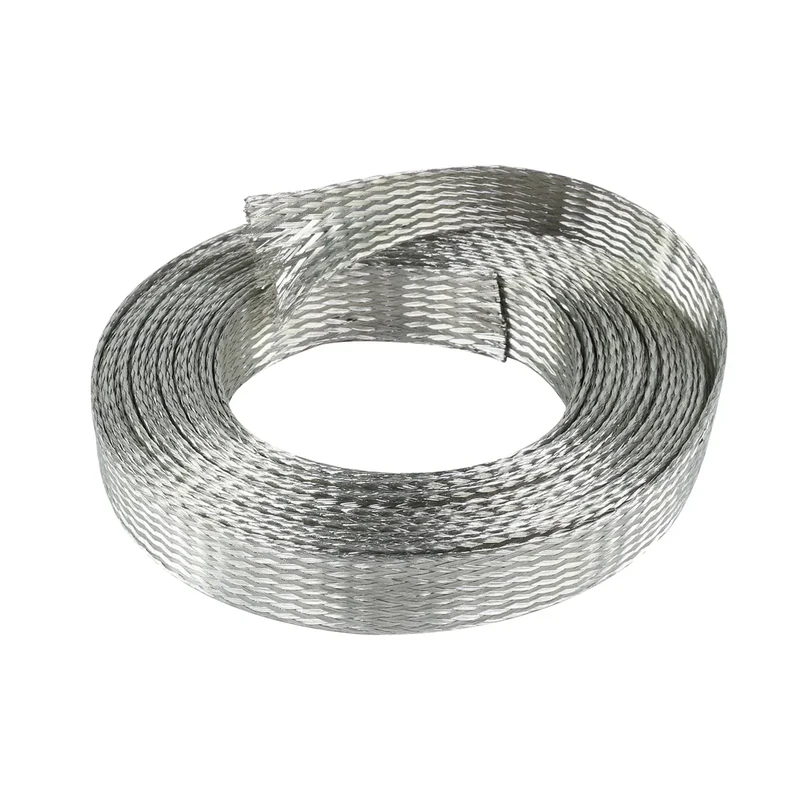 Buyuneed 9/16" Wide Tinned Copper Braided Metal Wire Shielding Sleeve Ground Strap Automotive Flat Mesh Flexible Expandable Sheath (15mm ID-42ft)