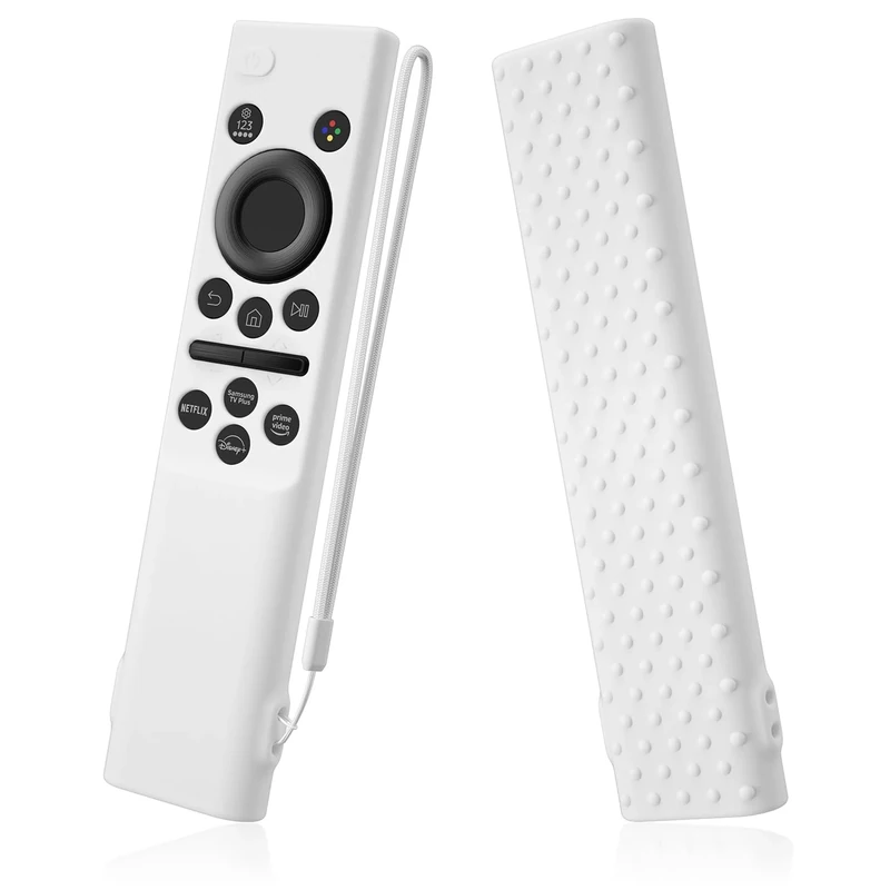AKSHFETH Remote Cover Compatible with Samsung Remote bn59-01393/bn59-01388 Silicone Case Cover with Lanyard (White)
