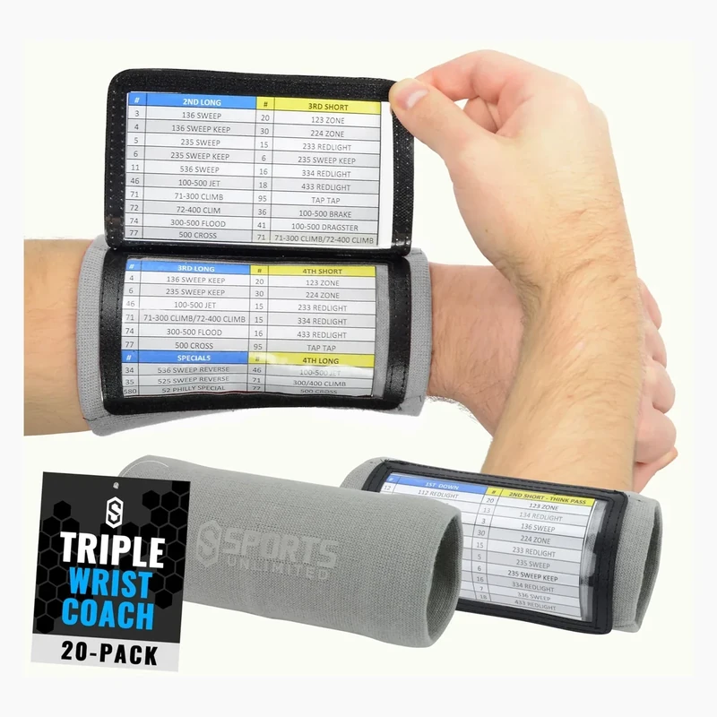 Sports Unlimited Youth Triple Wrist Coach, Football Wristbands for Plays, Baseball Wristbands, QB Arm Bands