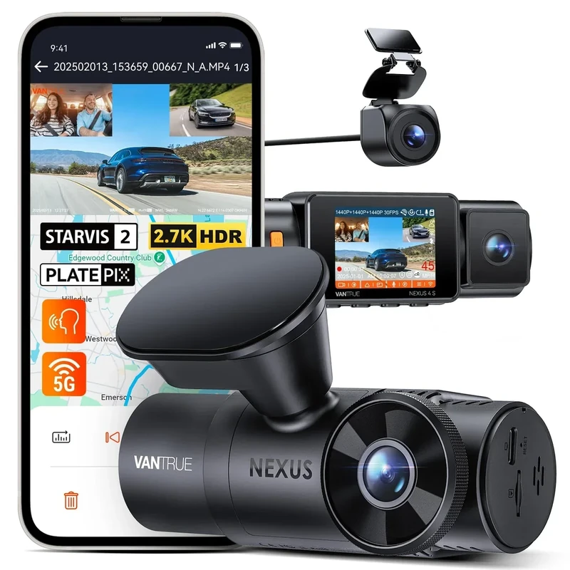 Vantrue N4S 3-Channel 2.7K Dash Cam with WiFi, PlatePix, STARVIS 2